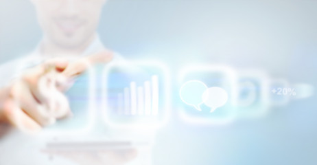 Human's hand pushing the button. Choice concept