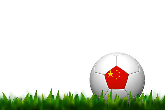3D Soccer balll China Flag Patter on green grass over white back