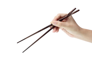 Hand Holding Wooden Chopsticks