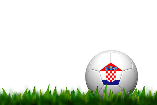 3D Soccer balll Croatia Flag Patter on green grass over white ba