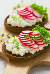 Radish sandwich with watercress salad