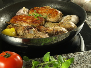 Frying pan with meal, closeup