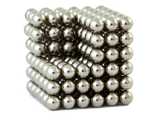 Cube assembled from metallic magnetic balls without cutout