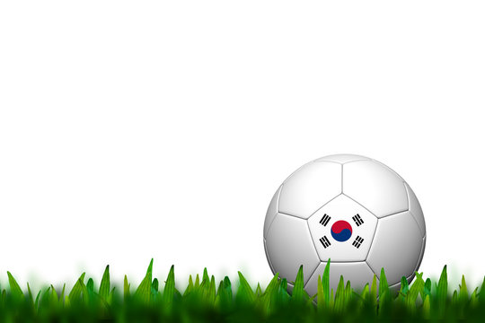 3D Soccer balll Korea Flag Patter on green grass over white back