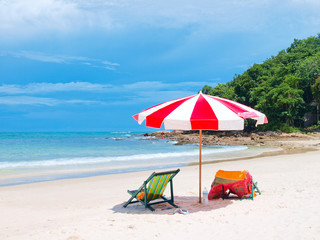Two chairs and umbrella tropical beach in Samed Island, Thailand