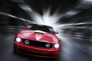 Obraz na płótnie Canvas Luksusowy samochód sportowy czerwony prędkości w podziemnym parkingu