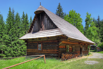 Ancient log hut - historical timber house