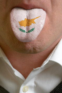 man tongue painted in cyprus flag symbolizing to knowledge to sp