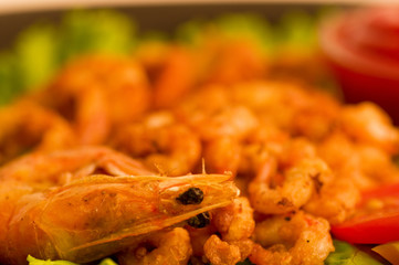Tasty fried prawn food with vegetables