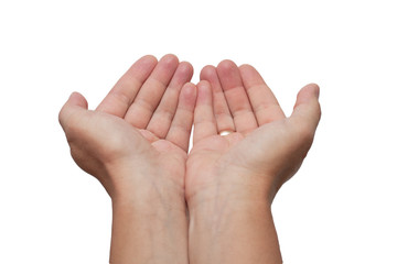 Two hands with palms up, isolated on white background