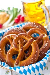 Bavarian pretzels with obatzda and beer