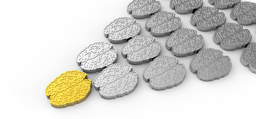 Leadership concept with 3d gold and silver brain icon