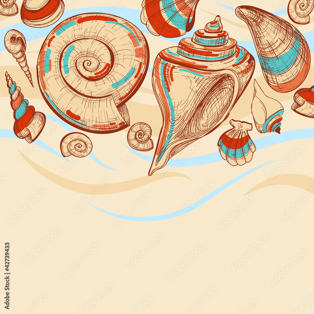 Poster beach vector background with sea shells