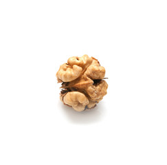 Crushed walnuts on white background