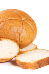 The cut bread isolated on white