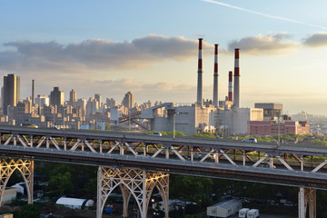 Naklejka premium Queensboro Bridge and Big Allis Power Plant, New York