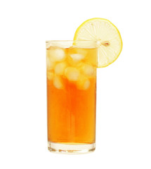 Glass of ice tea with lemon isolated on  white