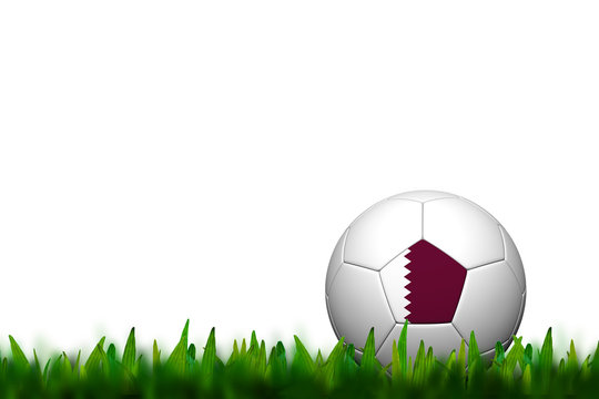 3D Soccer balll Qatar  Flag Patter on green grass over white bac