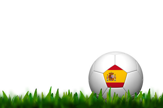 3D Soccer balll Spain Flag Patter on green grass over white back