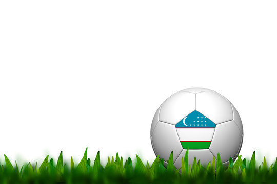 3D Soccer balll Uzbekistan Flag Patter on green grass over white