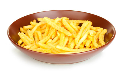Potatoes fries in the plate isolated on white