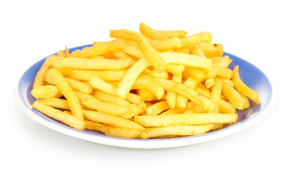 Potatoes fries in the plate isolated on white