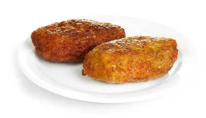 Tasty burgers in the plate isolated on white
