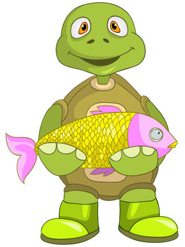 Funny Turtle. Fisherman.