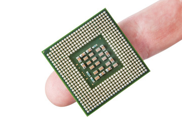 The microprocessor on the finger. On a white background.