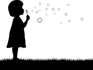 Obraz premium mała dziewczynka dmuchanie baniek mydlanych