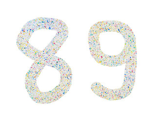 Handwritten colorful watercolor alphabet number, isolated