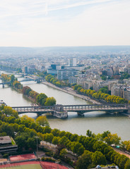 Fototapeta na wymiar Aerial panoramic view of Paris and Seine river as seen from Eiff