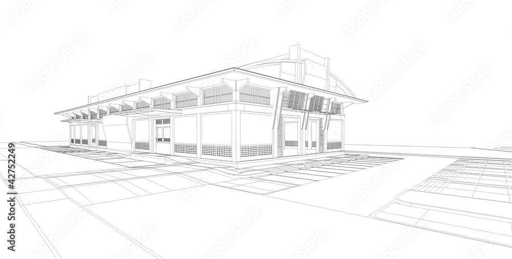 Wall mural wireframe of building