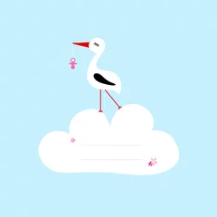 Fotobehang Hemel Tall Stork Pink Fopspeen Speech Bubble Cloud Blue