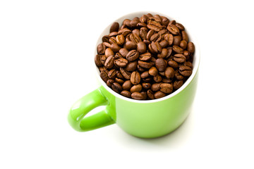 colorful mug with coffee beans