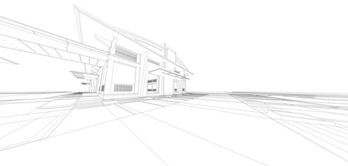 Wireframe of 3D building