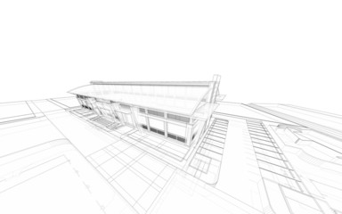 Wireframe of 3D building