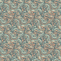 Seamless abstract hand-drawn curly pattern with waves and swirls