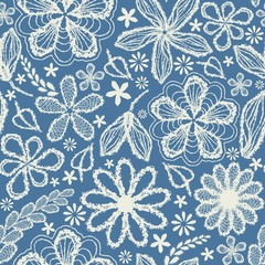 Seamless shabby floral hand-drawn curly pattern