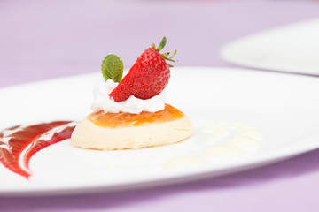 italian panna cotta dessert with strawberry