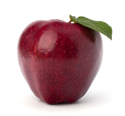 Sweet red apple with green leaf
