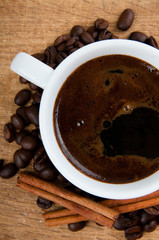 black coffee and coffee beans