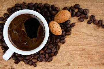 black coffee and coffee beans
