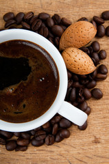black coffee and coffee beans
