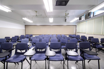 empty classroom with chair and board