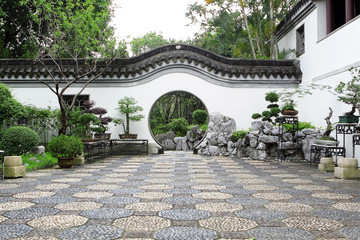 Circle entrance of Chinese garden in Hong Kong