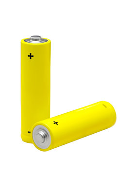 two yellow AA batteries