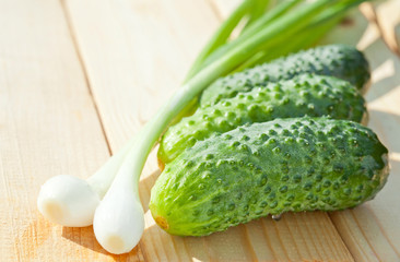 Fresh cucumbers and spring onion