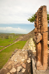 maya ruins in jungle, portrait of the God, Tonina in Mexico