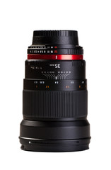 Camera lens on white background
